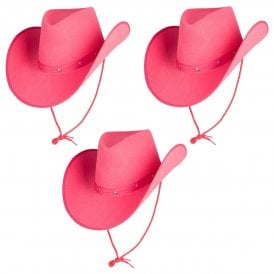 3 x Texan Cowboy Pink Hats 