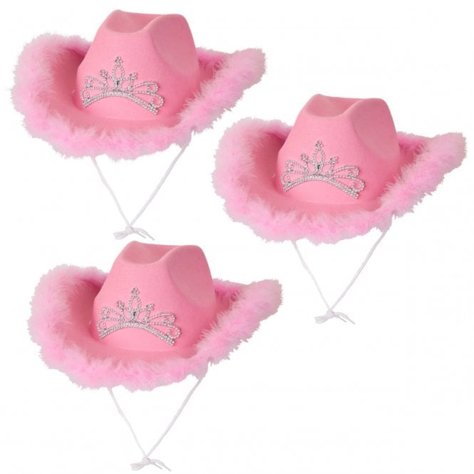 3 x PINK TIARA Cowgirl Hats with Marabou Feather