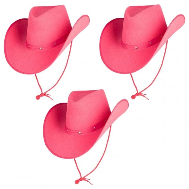 3 x PINK - Texan Cowboy Hats 