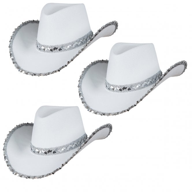 3 x WHITE with Sequins - Texan Cowgirl Hats