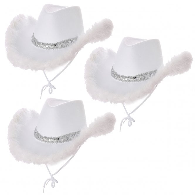 3 x WHITE Marabou Feather Texan Cowgirl Hats