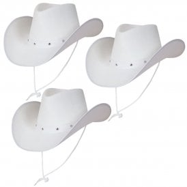 3 x WHITE Texan Cowboy Hats 
