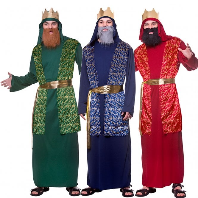 3 x Wise Man Set (Red/Blue/Green) COSTUMES ONLY - NO BEARDS