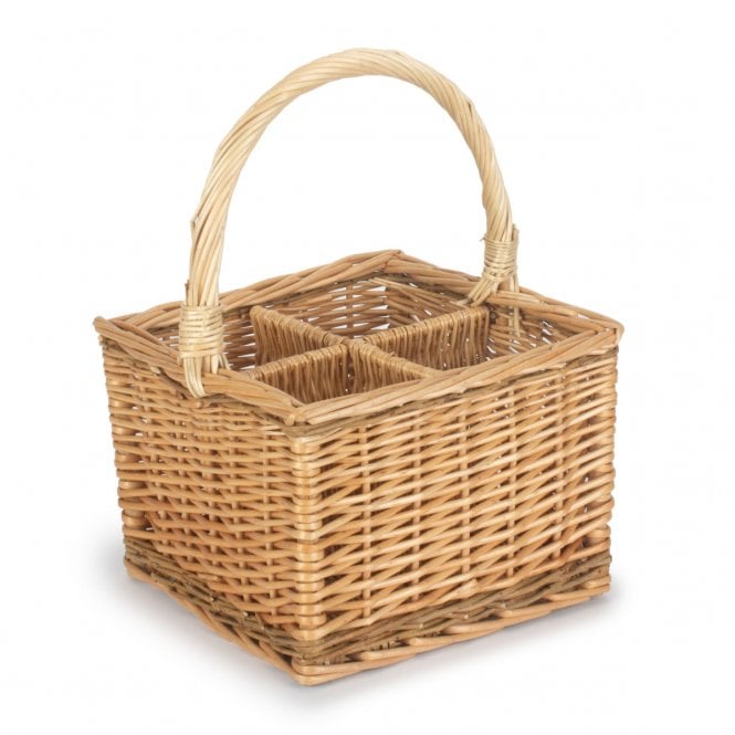 4 Wine Bottle Light Brown Wicker Basket