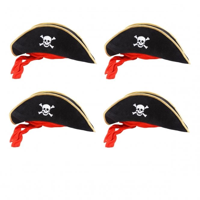 4 x Adult Black Pirate Hats
