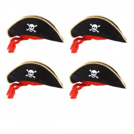 4 x Adult Black Pirate Hats