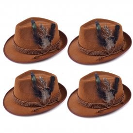 4 x Adult Deluxe Oktoberfest Bavarian Brown Hats   