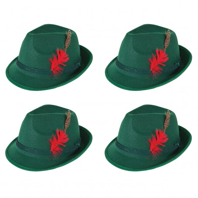 4 x Adult GREEN Deluxe Bavarian Oktobefest Hats 