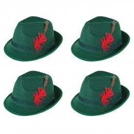 4 x Adult GREEN Deluxe Bavarian Oktobefest Hats 