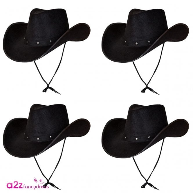 4 x Adult Texan Cowboy Black Hats **IMPERFECTS**