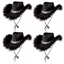 4 x BLACK Marabou Feather with Sequins Texan Cowgirl Hat 