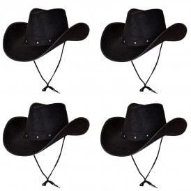 4 X Texan Cowboy Black Hats 