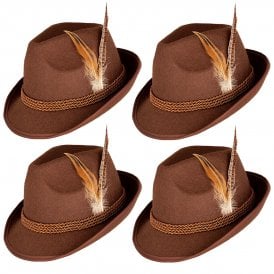 4 x Brown Deluxe Bavarian Oktobefest Hats 