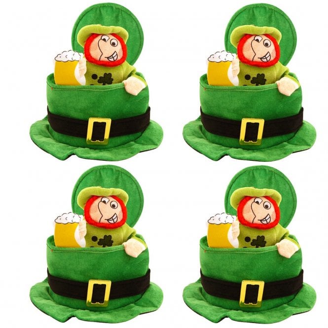4 x Irish Top Hats with Leprechaun - Adult Accessory