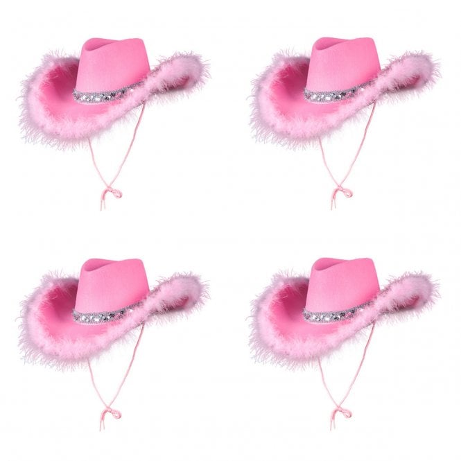 4 x PINK Marabou Feather Texan Cowgirl Hats