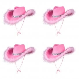 4 x PINK Marabou Feather Texan Cowgirl Hats