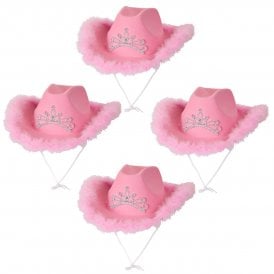 4 x PINK TIARA Cowgirl Hats with Marabou Feather