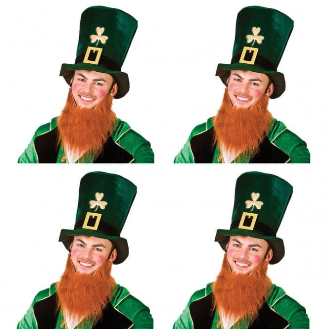 4 x St Patricks Soft Plush Top Hats With Beard - Adult Accessory Set