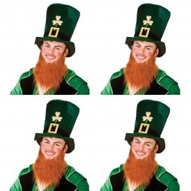 4 x St Patricks Soft Plush Top Hats With Beard - Adult Accessory Set
