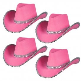 4 x Texan Cowgirl Hat - Hot Pink with Sequins