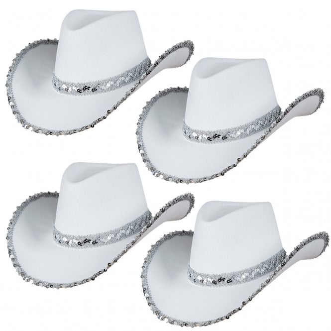 4 x Texan Cowgirl Hat - White with Sequins