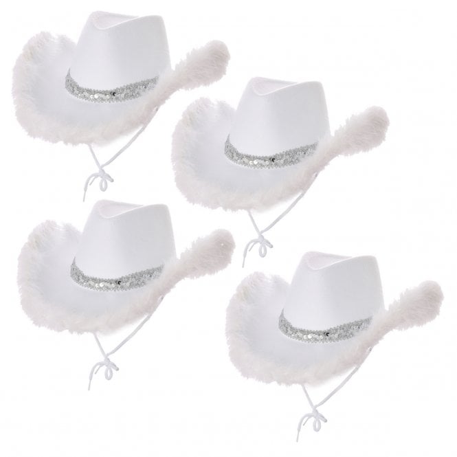 4 x WHITE Marabou Feather Texan Cowgirl Hats