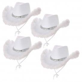 4 x WHITE Marabou Feather Texan Cowgirl Hats