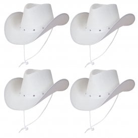 4 X Texan Cowboy White Hat - Adult Accessory Set  