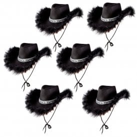 6 x BLACK Marabou Feather with Sequins Texan Cowgirl Hat 