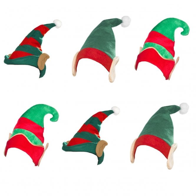 6 X Elf Hats With Ears (3 Styles) - Adult Accessory Set