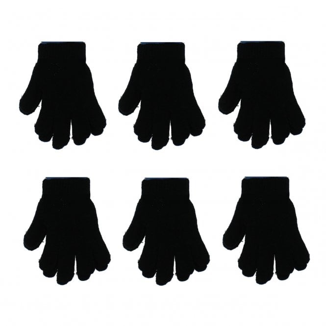 6 x Pairs of Child Black Gloves
