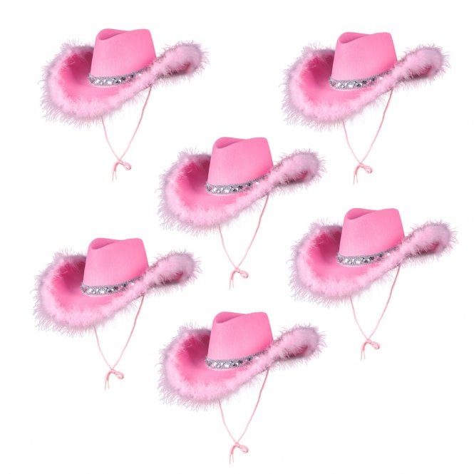 6 x PINK Marabou Feather Texan Cowgirl Hats