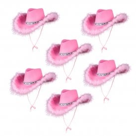 6 x PINK Marabou Feather Texan Cowgirl Hats