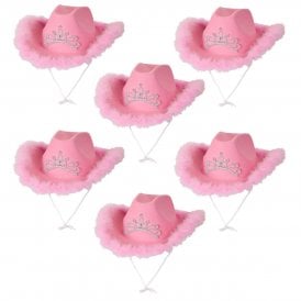 6 x PINK TIARA Cowgirl Hats with Marabou Feather