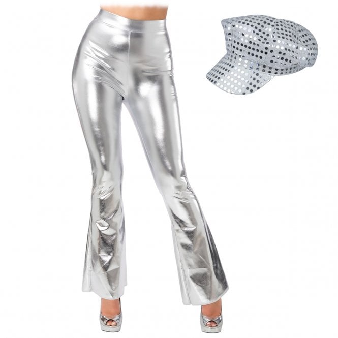 70's Silver Retro Flares + Silver Sequin Cap