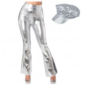 70's Silver Retro Flares + Silver Sequin Cap