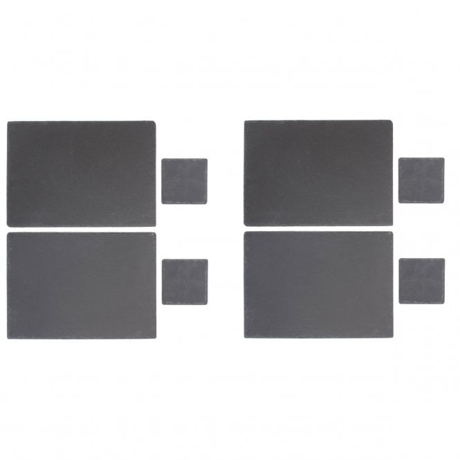 8 Piece: Square Slate Coaster Set of 4 + Large Rectangular Slate Place Mat Set of 4