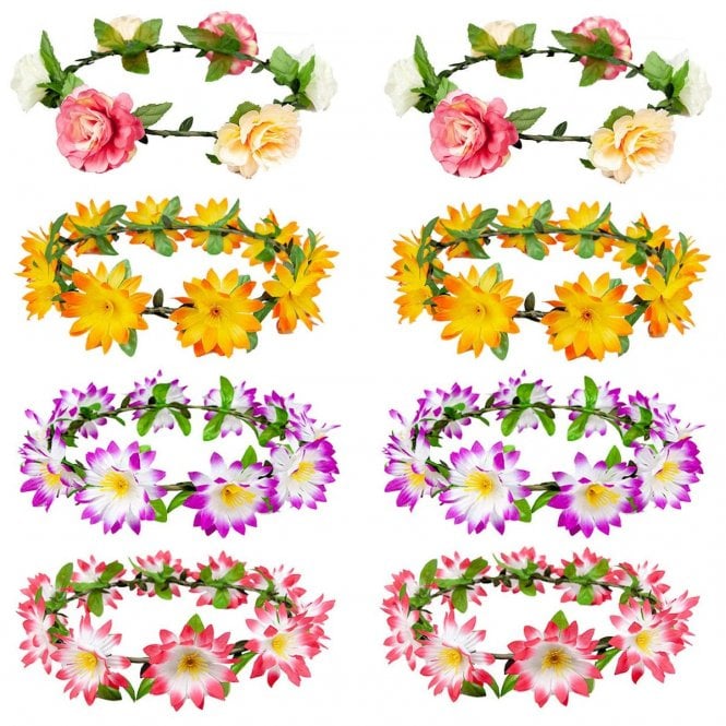 8 x Flower Headbands (2 x Rose, 2 x Orange, 2 x Pink, 2 x Purple)