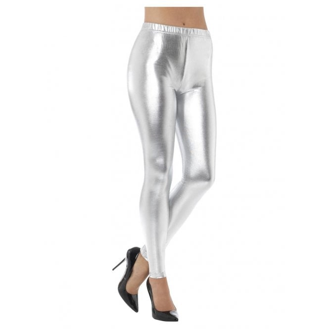 80's Silver Metallic Disco Leggings 