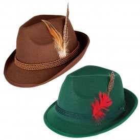 Adult 1 x Brown + 1 x Green Deluxe Bavarian Oktoberfest Hat