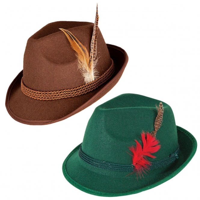 Adult 1 x Brown + 1 x Green Deluxe Bavarian Oktoberfest Hat