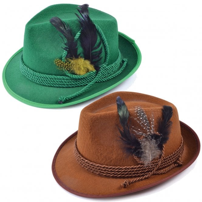 Adult 1 x Brown Bavarian Oktoberfest Hat + 1 x Green Oktoberfest Hat