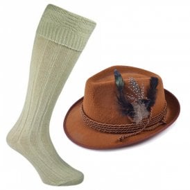Adult 1 x Brown Oktoberfest Bavarian Hat + 1 x Cream Wool Blend Socks