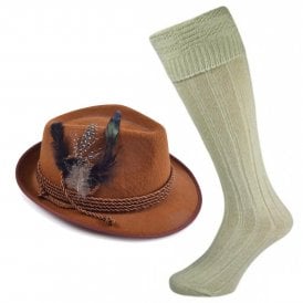 Adult 1 x Brown Oktoberfest Bavarian Hat + 1 x Cream Wool Blend Socks