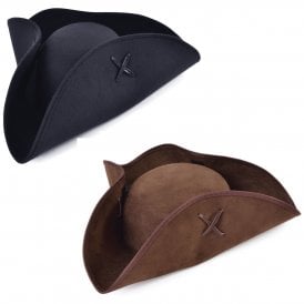 Adult 1 x Brown Pirate Tricorn Hat + 1 x Black Pirate Tricorn Hat 
