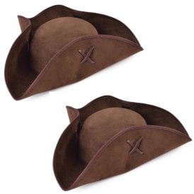 Adult 2 x Brown Pirate Tricorn Hats 