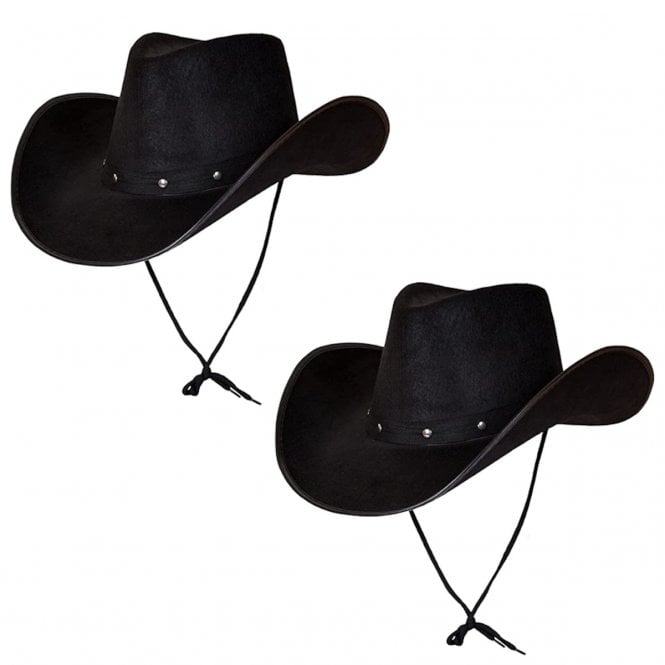 Adult 2 x Texan Cowboy BLACK Hats