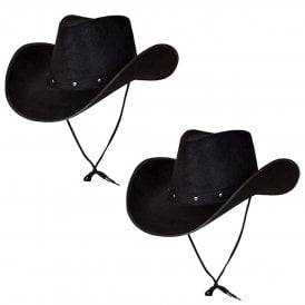 Adult 2 x Texan Cowboy BLACK Hats