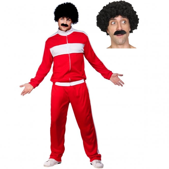 Adult 80's RED Retro Tracksuit + Shifty Guy Wig & Tash