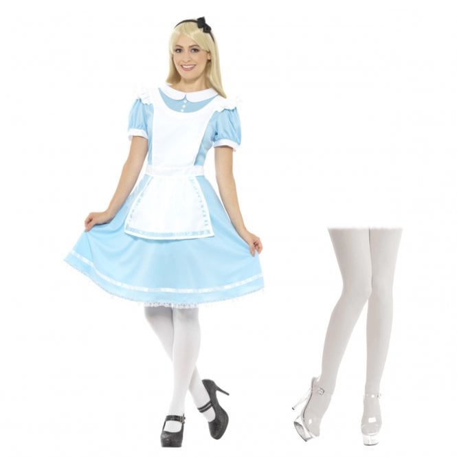 Adult Alice Wonder Princess Costume + White Tights